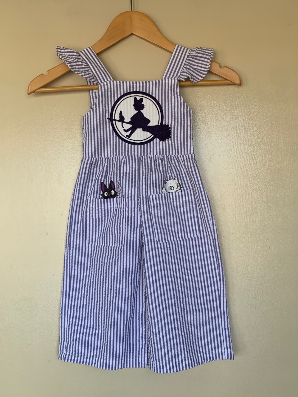 Kiki's Delivery Service Striped Embroidered Witch Cat Jumpsuit 2T Halloween